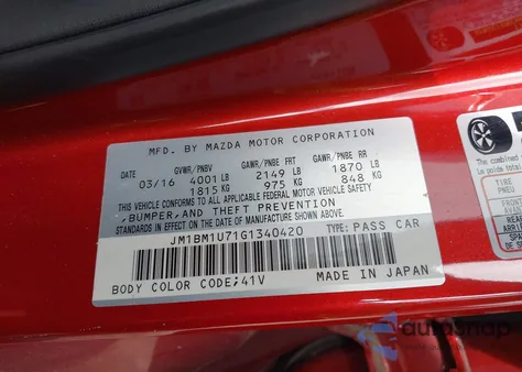 2016 Mazda Mazda3 z USA, uszkodzony, nr VIN JM1BM1U71G1340420